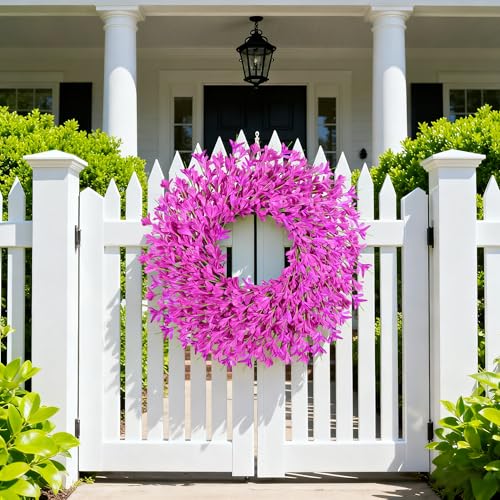 RHTRJ 26 Inch Spring Wreaths for Front Door Large Easter Valentines Forsythia Floral Summer Spring Door Wreaths Outdoor All Season Spring Decor for Home Porch Room Window Wall Farmhouse Decor(Rose red) - Image 5