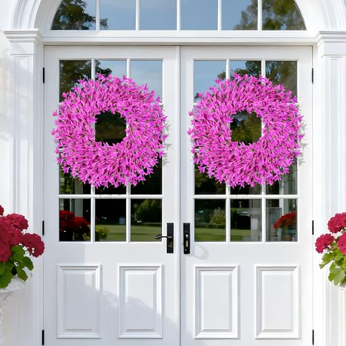RHTRJ 26 Inch Spring Wreaths for Front Door Large Easter Valentines Forsythia Floral Summer Spring Door Wreaths Outdoor All Season Spring Decor for Home Porch Room Window Wall Farmhouse Decor(Rose red) - Image 2