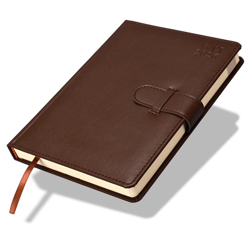 FIS مفكرة أجندة FIS 2026، 170x240 مم، غلاف PU إيطالي مبطن ومخيط من جانب واحد، زوايا مدورة مع إغلاق بحزام، يوم واحد في الصفحة، عربي/إنجليزي، ورق إيطالي عاجي 70 جرام، غلاف بني داكن - FSDI75AE26DBR - Image 1