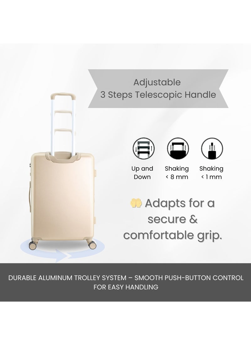 Discovery Focus ABS Hardside Checked Travel Luggage, Durable Lightweight 4 Double Wheel Expandable Trolley Bag, Extra Secure Combination Lock, 28" Suitcase, Check-In Large Trolley - Gold.