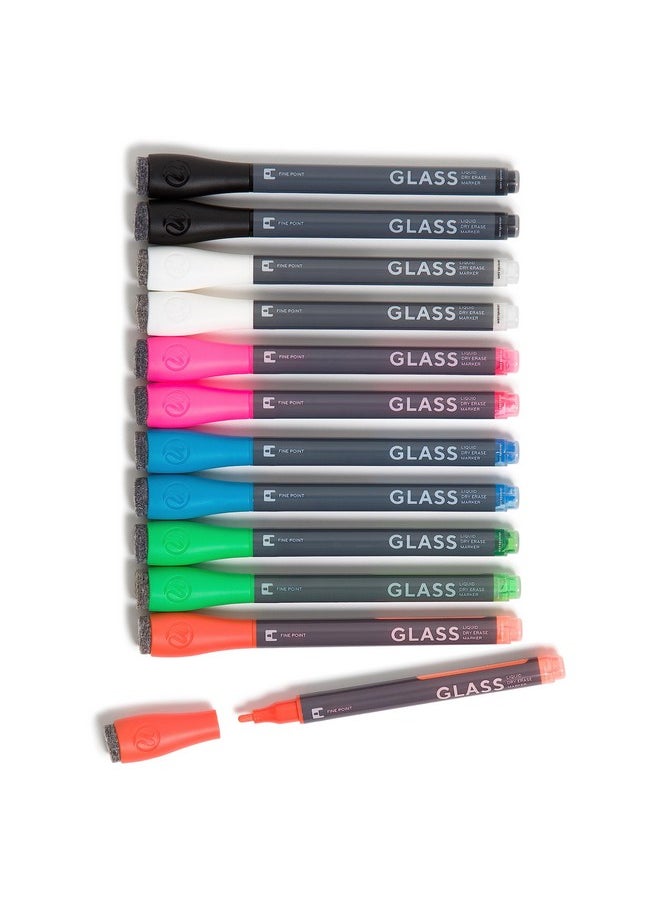 U Brands Liquid Glass Board Dry Erase Markers With Erasers, Set Of 12, Assorted Colors, Lowodor, Medium (2 Mm) Point  - Image 1