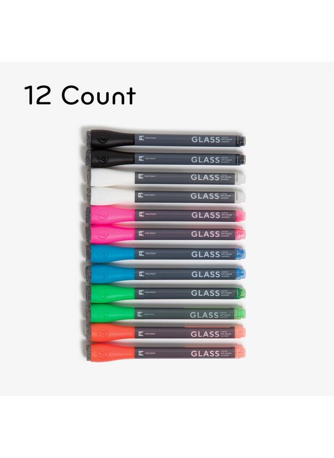 U Brands Liquid Glass Board Dry Erase Markers With Erasers, Set Of 12, Assorted Colors, Lowodor, Medium (2 Mm) Point  - Image 2