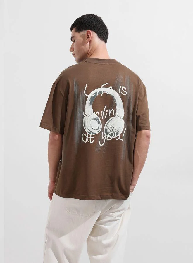 شركة المرآب الهندية Men Relaxed Fit Graphic Printed Crew Neck Half Sleeves T-Shirt