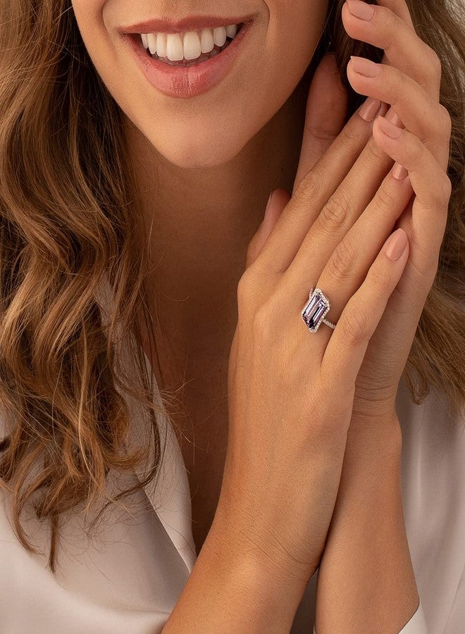 بيورا خاتم بيورا من حجر ألكسندريت صناعي للنساء، مصنوع من الفضة الإسترليني عيار 925، يتغير لونه، بوزن 4.25 قيراط، بتصميم ثماني ملكي، مقاس 12 × 7 مم، مريح في الارتداء، مقاس 9، مجوهرات ألكسندريت متغيرة اللون، حجر بخت شهر يونيو - Image 2