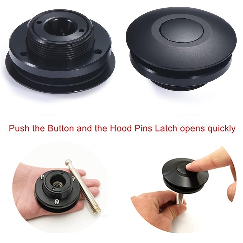 RVCAZON STETION Quick Latch Hood Pins Universal 2 Pack 2.44" Diameter Quick Release Latch Push Button Quick Release Hood Bonnet Pins Lock Clip Kit (2 Pack-Black) - Image 3
