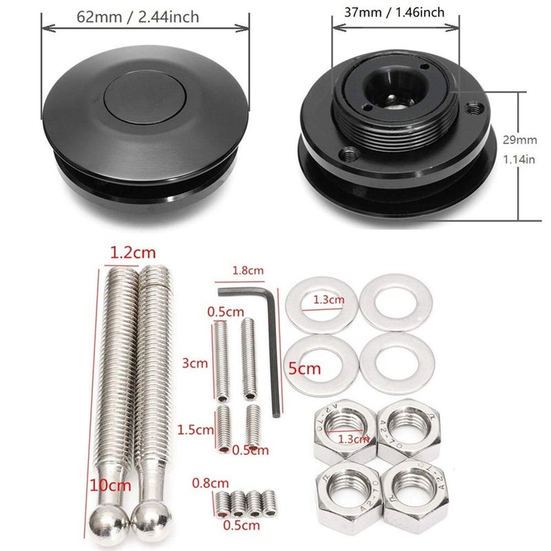 RVCAZON STETION Quick Latch Hood Pins Universal 2 Pack 2.44" Diameter Quick Release Latch Push Button Quick Release Hood Bonnet Pins Lock Clip Kit (2 Pack-Black) - Image 4
