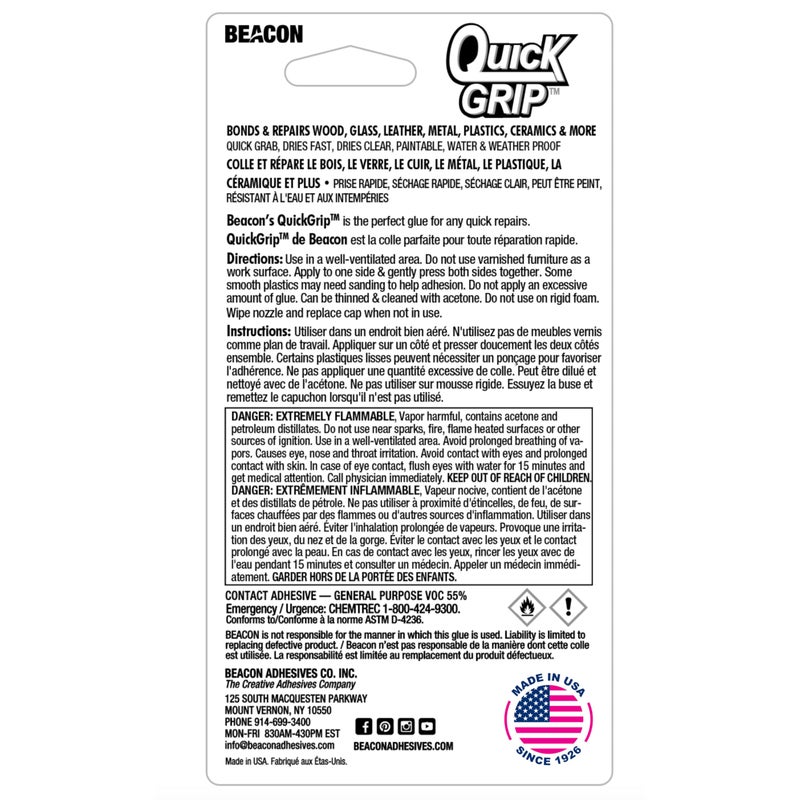 Beacon لاصق بيكون كويك جريب الدائم - لاصق سريع الجفاف، شفاف كريستالي ومقاوم للعوامل الجوية للسيراميك، الخشب، وأكثر، 2 أونصة - Image 2