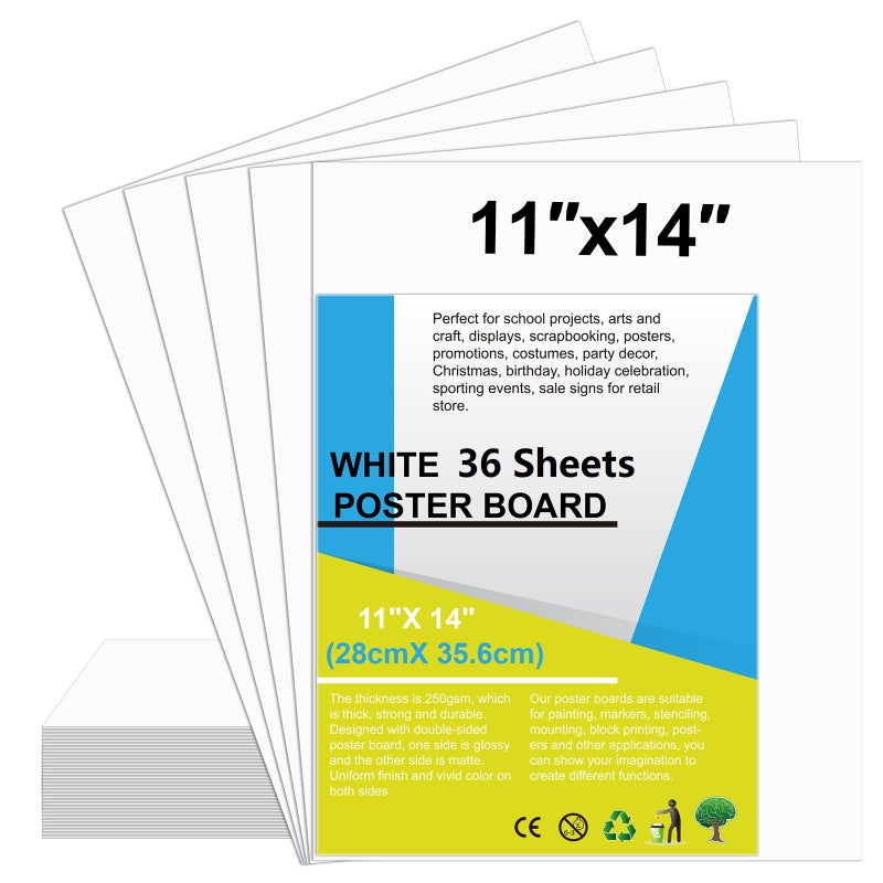 rookea 36 Pcs White Poster Board Paper 11x 14 Bulk, ROOKEA Vision Boards Blank Poster Paper for School Arts and Crafts, Classroom Projects, Presentations, Drawing, Scrapbooking, Graphic Displays - Image 1