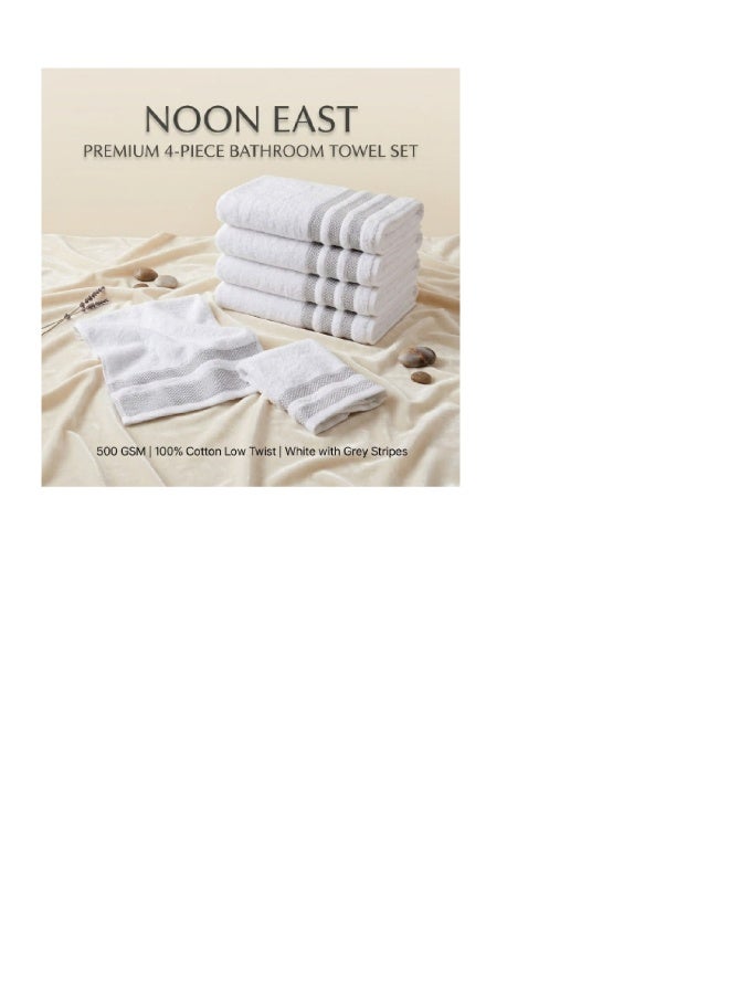 noon 4 Piece Face Towel Set - 450 GSM 100% Cotton White - Highly Absorbent - Image 1