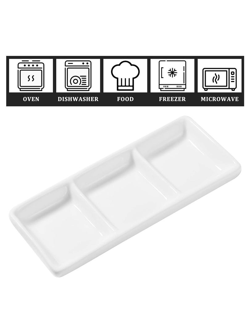 BLACKSTONE Set of 3 White Ceramic Serving Platter Rectangular 3 Compartment Appetizer Serving Tray  - Image 2