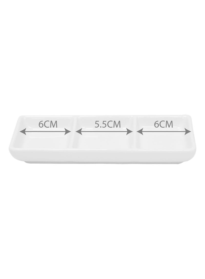 BLACKSTONE Set of 3 White Ceramic Serving Platter Rectangular 3 Compartment Appetizer Serving Tray  - Image 5