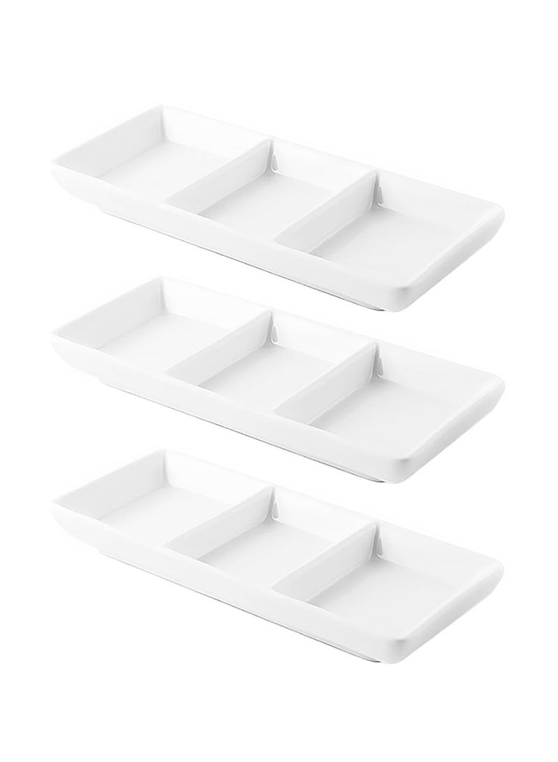 BLACKSTONE Set of 3 White Ceramic Serving Platter Rectangular 3 Compartment Appetizer Serving Tray  - Image 1