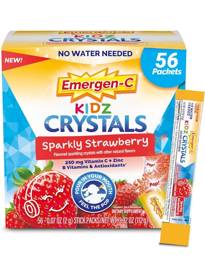 Emergen-C Kidz Crystals, On-The-Go Emergen-C Immune Support Supplement With Vitamin C, B Vitamins, Zinc And Manganese, Sparkly Strawberry - 56 Stick Packs - Image 1