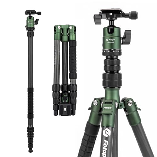 Fotopro 62" Carbon Fiber Travel Tripod, Compact Camera Tripod with Metal Ball Head, Detachable Monopod with Arca-Swiss Quick Release Plate and Bag, Load up to 8KG/17.63lbs - Image 1