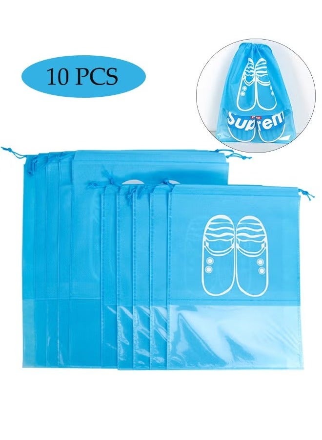 10 Pack Travel Shoe Handbag Waterproof Dust Bags,Two Sizes Non-Woven Fabric Dustproof Drawstring Breathable Clear Window Dust Cover Storage Bags Handbag Storage Shoe Pouch Organizer for Men and Women  - Image 1