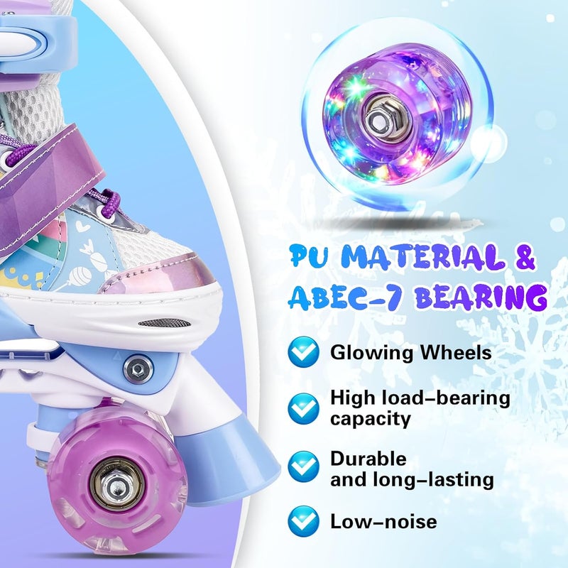 HISULIV Adjustable Quad Roller Skates for Kids with Light Up Wheels - Purple - Image 3