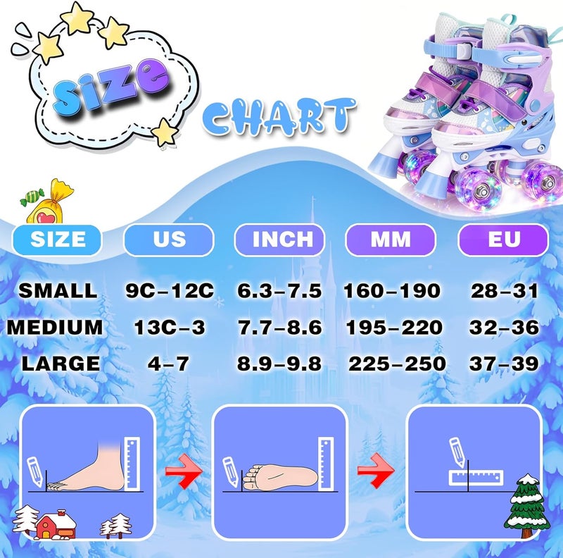 HISULIV Adjustable Quad Roller Skates for Kids with Light Up Wheels - Purple - Image 4