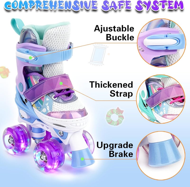 HISULIV Adjustable Quad Roller Skates for Kids with Light Up Wheels - Purple - Image 5