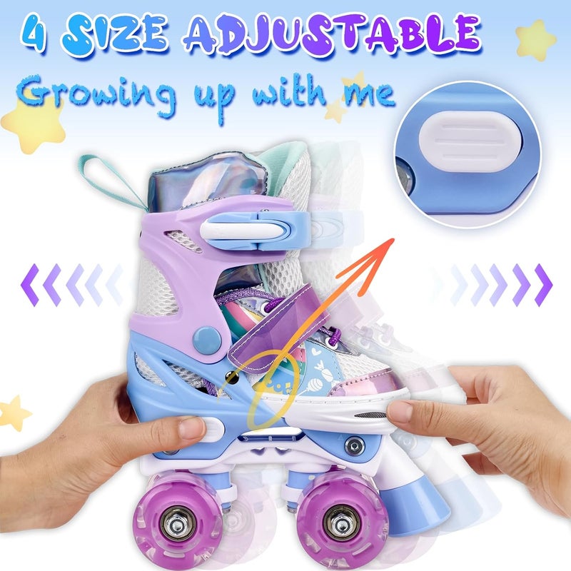 HISULIV Adjustable Quad Roller Skates for Kids with Light Up Wheels - Purple - Image 2
