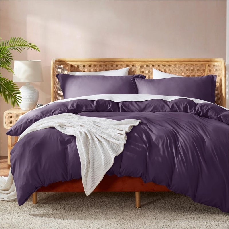 Nestl Purple California King Duvet Cover Sets  Soft Double Brushed Cal King Duvet Cover 3 Piece with Button Closure 1 Duvet Cover 104x98 inches and 2 Pillow Shams