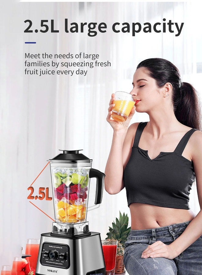 سوكاني خلاط سطح الطاولة سعة 2.5 لتر، خلاط متعدد الأغراض 2 في 1، خلاط عالي السرعة مع شفرات متينة من الفولاذ المقاوم للصدأ، خلاط خالٍ من مادة BPA للمشروبات المخفوقة والعصائر والمكسرات والفواكه، 6000 وات، SK-999 - Image 5