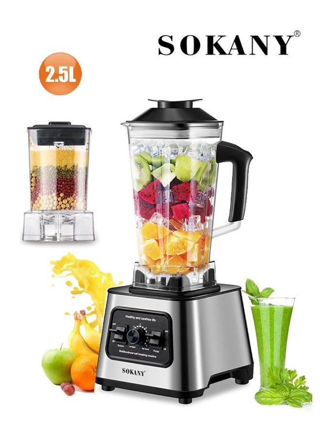 سوكاني خلاط سطح الطاولة سعة 2.5 لتر، خلاط متعدد الأغراض 2 في 1، خلاط عالي السرعة مع شفرات متينة من الفولاذ المقاوم للصدأ، خلاط خالٍ من مادة BPA للمشروبات المخفوقة والعصائر والمكسرات والفواكه، 6000 وات، SK-999 - Image 1