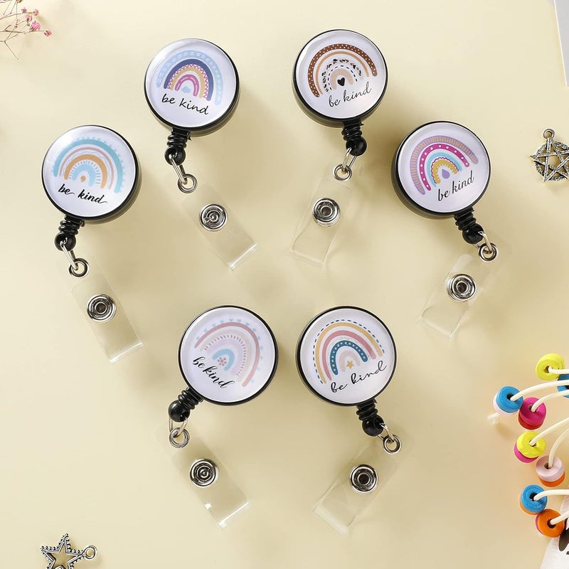 klarako 6 Pieces Rainbow Retractable Badge Reel Clip Boho Rainbow Be Kind Retractable ID Badge Holder Decorative Name Badge with Belt Clip for Students Teacher Girls Nurse (Classic Style with Black Belt Clip) - Image 5
