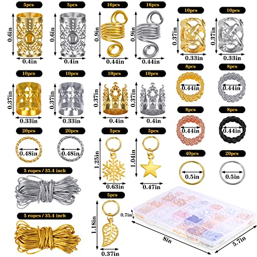 Jollidecor 259PCS Hair Jewelry Accessories for Women Braids, Hair Loc Wire Wrapped Adornment for Dreadlock, Hair Aluminum Beads Charms Gold Braids Ring Cuffs Clips with Pendants for Hair Decorations - Image 2