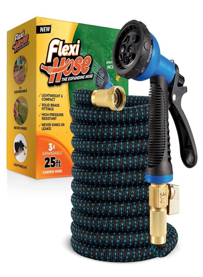 Flexi Hose with 8 Function Nozzle, 25FT - Lightweight Expandable Garden Hose, No-Kink Flexibility, 3/4 Inch Solid Brass Fittings and Double Latex Core - Image 1