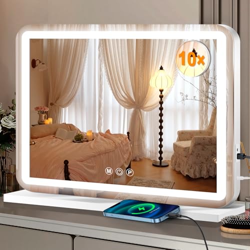 Ratsamee 23" x 18" Vanity Mirror with Lights, Led Lighted Makeup Mirror with 3 Color Dimmable Lights, Touch Control, USB Charging Port, Gifts for Women Wife Teengirls - Image 1