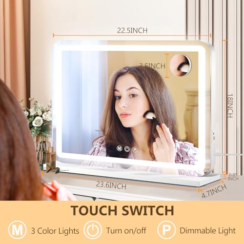 Ratsamee 23" x 18" Vanity Mirror with Lights, Led Lighted Makeup Mirror with 3 Color Dimmable Lights, Touch Control, USB Charging Port, Gifts for Women Wife Teengirls - Image 2