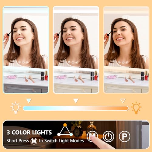 Ratsamee 23" x 18" Vanity Mirror with Lights, Led Lighted Makeup Mirror with 3 Color Dimmable Lights, Touch Control, USB Charging Port, Gifts for Women Wife Teengirls - Image 3