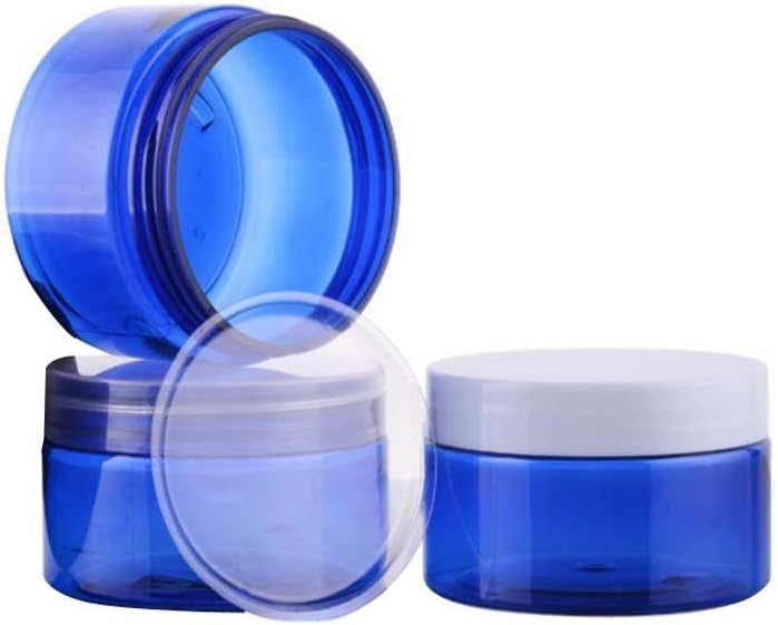 2PCS 100G/100ML(3.5oz) Blue Refillable Empty Plastic Cream Jars Bottes Sample Cosmetic Makeup Container with Mixture Screw Top Cover and Inner Cap for Emulsion Hand Lotion