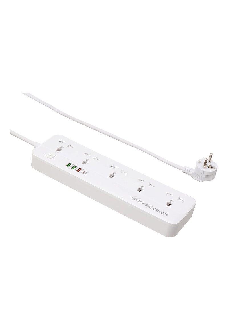 لدنيو مشترك كهرباء بخمس منافذ تيار متردد و4 منافذ شحن سريع من لدنيو SC5415، بسلك طول 2 متر - لون ابيض - Image 4