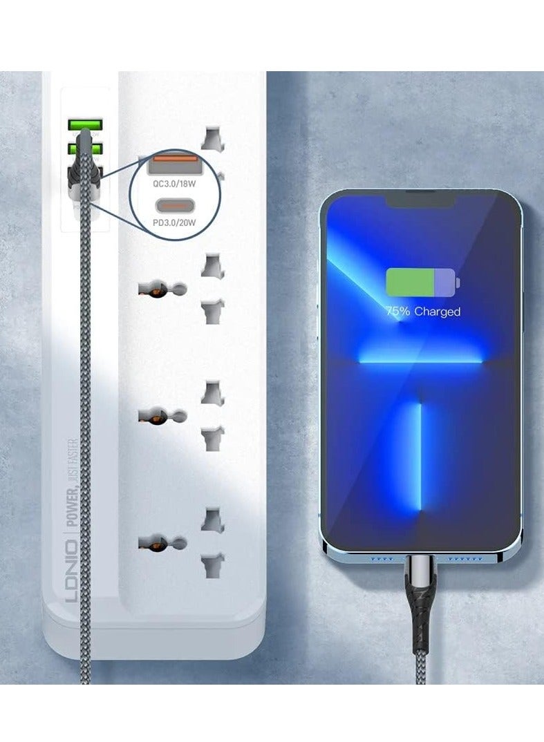 لدنيو مشترك كهرباء بخمس منافذ تيار متردد و4 منافذ شحن سريع من لدنيو SC5415، بسلك طول 2 متر - لون ابيض - Image 3