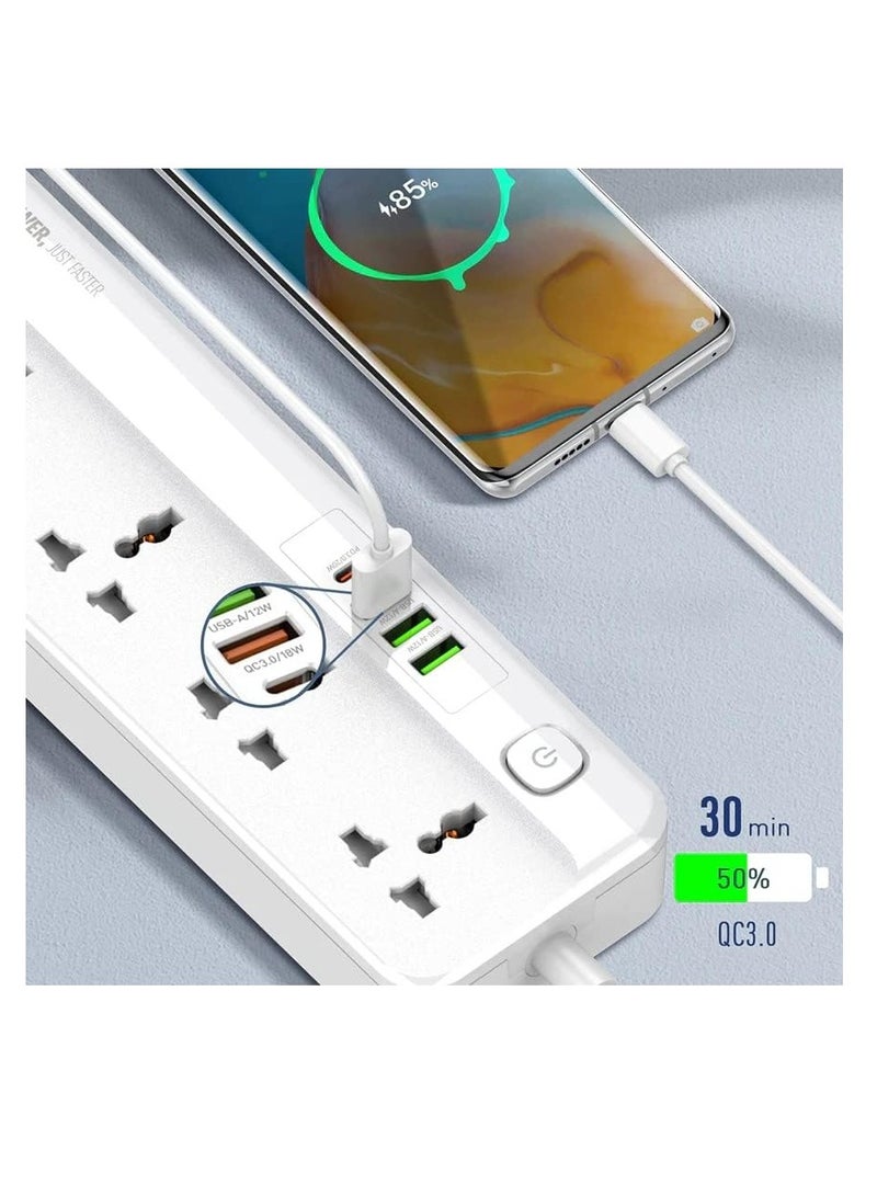 لدنيو مشترك كهرباء بخمس منافذ تيار متردد و4 منافذ شحن سريع من لدنيو SC5415، بسلك طول 2 متر - لون ابيض - Image 2