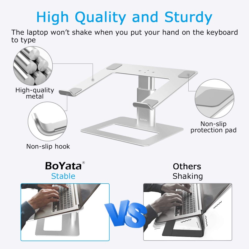 BoYata Laptop Stand, Ergonomic Aluminum Height Adjustable Computer Stand Laptop Riser Holder for Desk, Compatible with MacBook Pro/Air, Dell, Lenovo, HP, Samsung, More Laptops 11-17" - Image 3