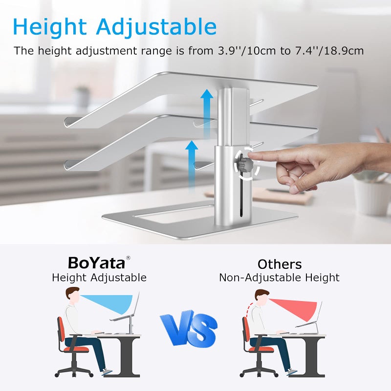 BoYata Laptop Stand, Ergonomic Aluminum Height Adjustable Computer Stand Laptop Riser Holder for Desk, Compatible with MacBook Pro/Air, Dell, Lenovo, HP, Samsung, More Laptops 11-17" - Image 2