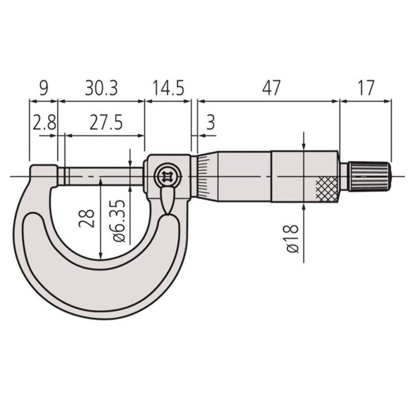 Mitutoyo 103-139-10 Outside Micrometer, Baked-enamel Finish, Ratchet Stop, 50-75mm Range, 0.01mm Graduation, +/-0.002mm Accuracy - Image 2