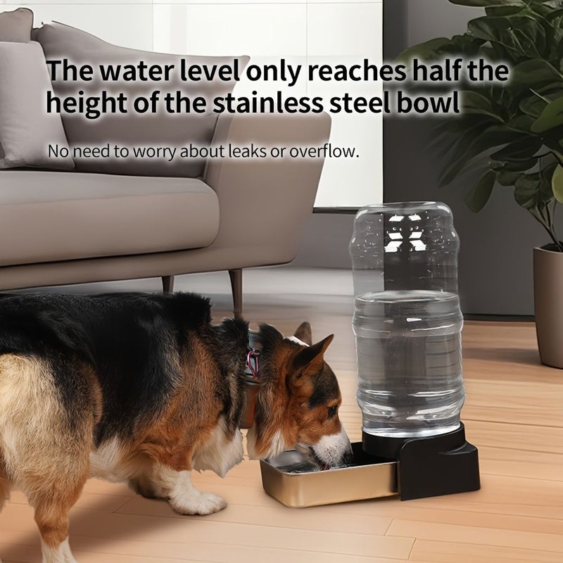 Pet Gravity Water Dispenser Black 3.8L Large Capacity Siphon Dog Drinking Machine Stainless Steel Detachable Filtered Clean Water Feeder Easy To Clean Pet Supplies - Image 3
