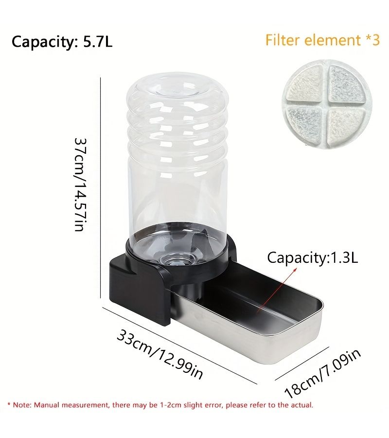 Pet Gravity Water Dispenser Black 3.8L Large Capacity Siphon Dog Drinking Machine Stainless Steel Detachable Filtered Clean Water Feeder Easy To Clean Pet Supplies - Image 5