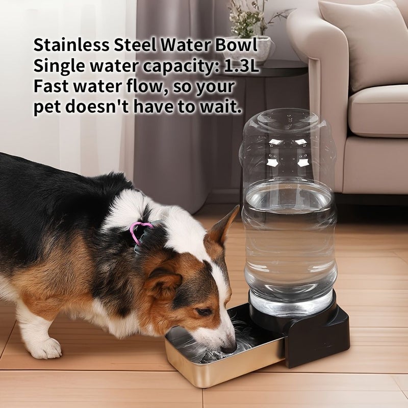 Pet Gravity Water Dispenser Black 3.8L Large Capacity Siphon Dog Drinking Machine Stainless Steel Detachable Filtered Clean Water Feeder Easy To Clean Pet Supplies - Image 2