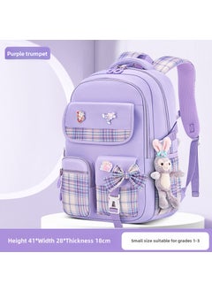 Generic 2024 Girls Plaid Backpack Large Capacity Lightweight Waterproof Elementarysmall size purple doll badge small size purple doll badge 