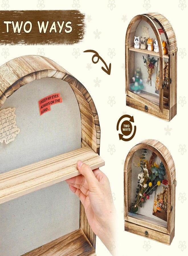 Umtiti 11" x 16" Large Shadow Box with Drawers & Removable Shelves, Arch Brown Wooden Memory Box for Keepsakes, Decorative Display Case with Slot for Christmas & Special Occasions, Brown - Image 4
