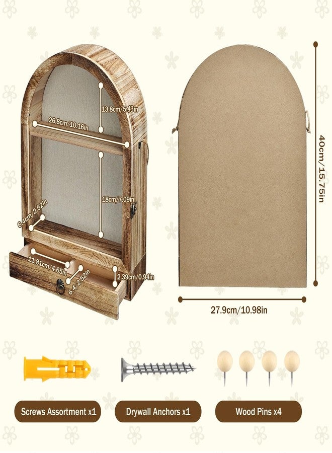 Umtiti 11" x 16" Large Shadow Box with Drawers & Removable Shelves, Arch Brown Wooden Memory Box for Keepsakes, Decorative Display Case with Slot for Christmas & Special Occasions, Brown - Image 2
