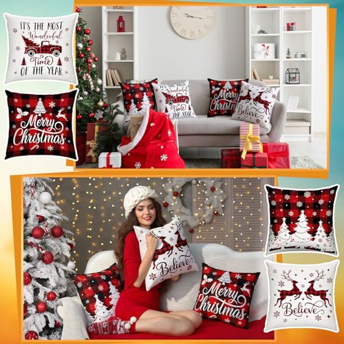 GlikCeil Set of 16 Christmas Pillow Covers 18 x 18 Inch Holiday Throw Pillow Covers Halloween Fall Winter Seasonal Pillowcases Decorative Cushion Pillowcases for Farmhouse Home Couch Sofa Decor - Image 3