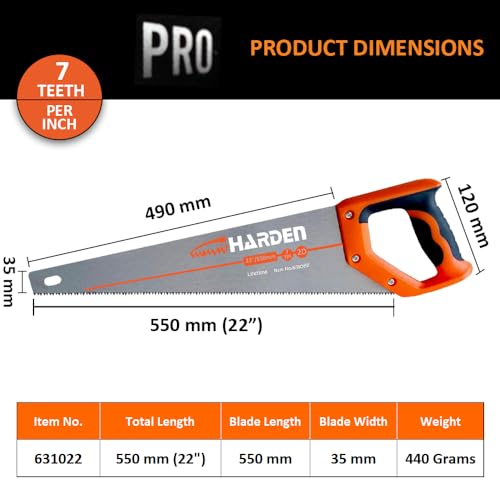 Harden 22" Hand Saw for Wood Cutting, 1605 Mn Steel - 631022 - Image 2