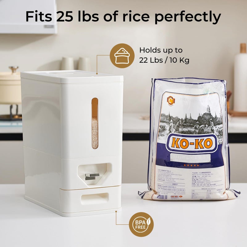UFORU Rice Dispenser 25 Lbs (12kg), Dry Food Storage Container Sealed Moisture-Proof with Built-in Drawer for Kitchen Pantry Household, BPA-Free - Image 2