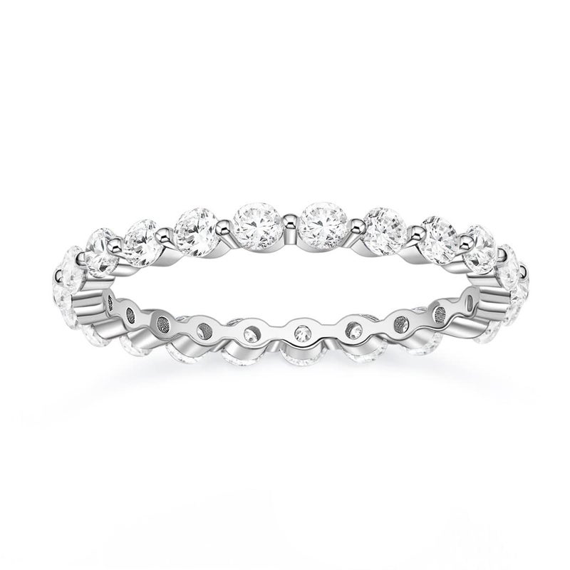 EAMTI 2mm 925 Sterling Silver Wedding Band Round Cubic Zirconia Full Eternity Stackable Engagement Ring for Women Size 5 - Image 1