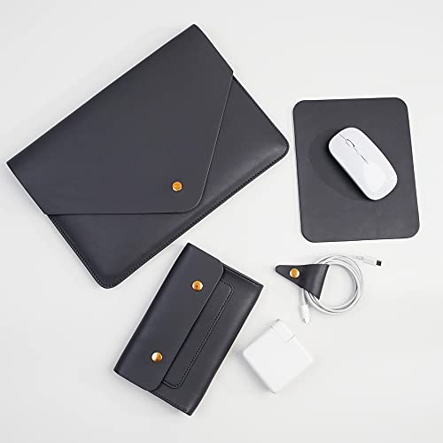 Benfan PU Leather Laptop Sleeve Compatible with New 14 inch MacBook Pro A2992 A2918 A2442,Old MacBook Pro Air 13, Surface Laptop 13.5, Thinkpad X1 Carbon 14 Set of 4PCS Color Dark Grey - Image 1